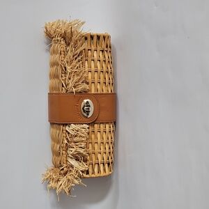 VINEYARD VINES "Natural Wicker Minaudiere" Leather Clutch-Hand Bag-Purse